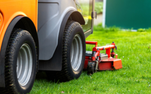 Close Up Of The Front Of A Sitting Lawnmower